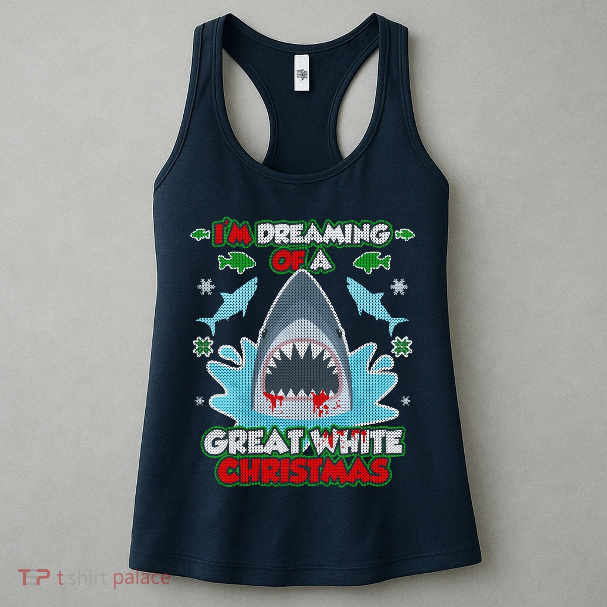 Dreaming of a Great White Shark Ugly Christmas Women's Tank Top