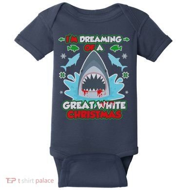Dreaming of a Great White Shark Ugly Christmas Baby Bodysuit