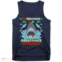 Dreaming of a Great White Shark Ugly Christmas Tank Top thumb 0