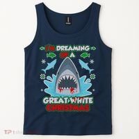 Dreaming of a Great White Shark Ugly Christmas Tank Top thumb 2