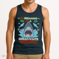 Dreaming of a Great White Shark Ugly Christmas Tank Top thumb 3