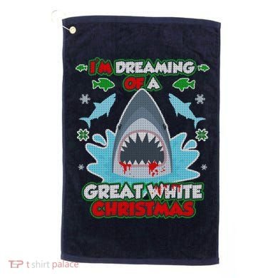 Dreaming of a Great White Shark Ugly Christmas Golf Towel