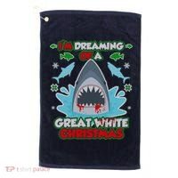 Dreaming of a Great White Shark Ugly Christmas Golf Towel thumb 0