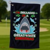 Dreaming of a Great White Shark Ugly Christmas Golf Towel thumb 1
