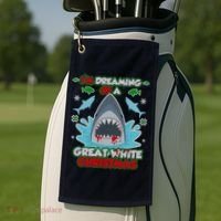 Dreaming of a Great White Shark Ugly Christmas Golf Towel thumb 2
