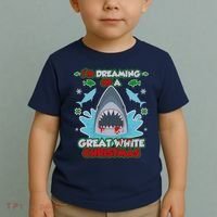 Dreaming of a Great White Shark Ugly Christmas Toddler T-Shirt thumb 2