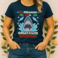 Dreaming of a Great White Shark Ugly Christmas Women's T-Shirt thumb 2