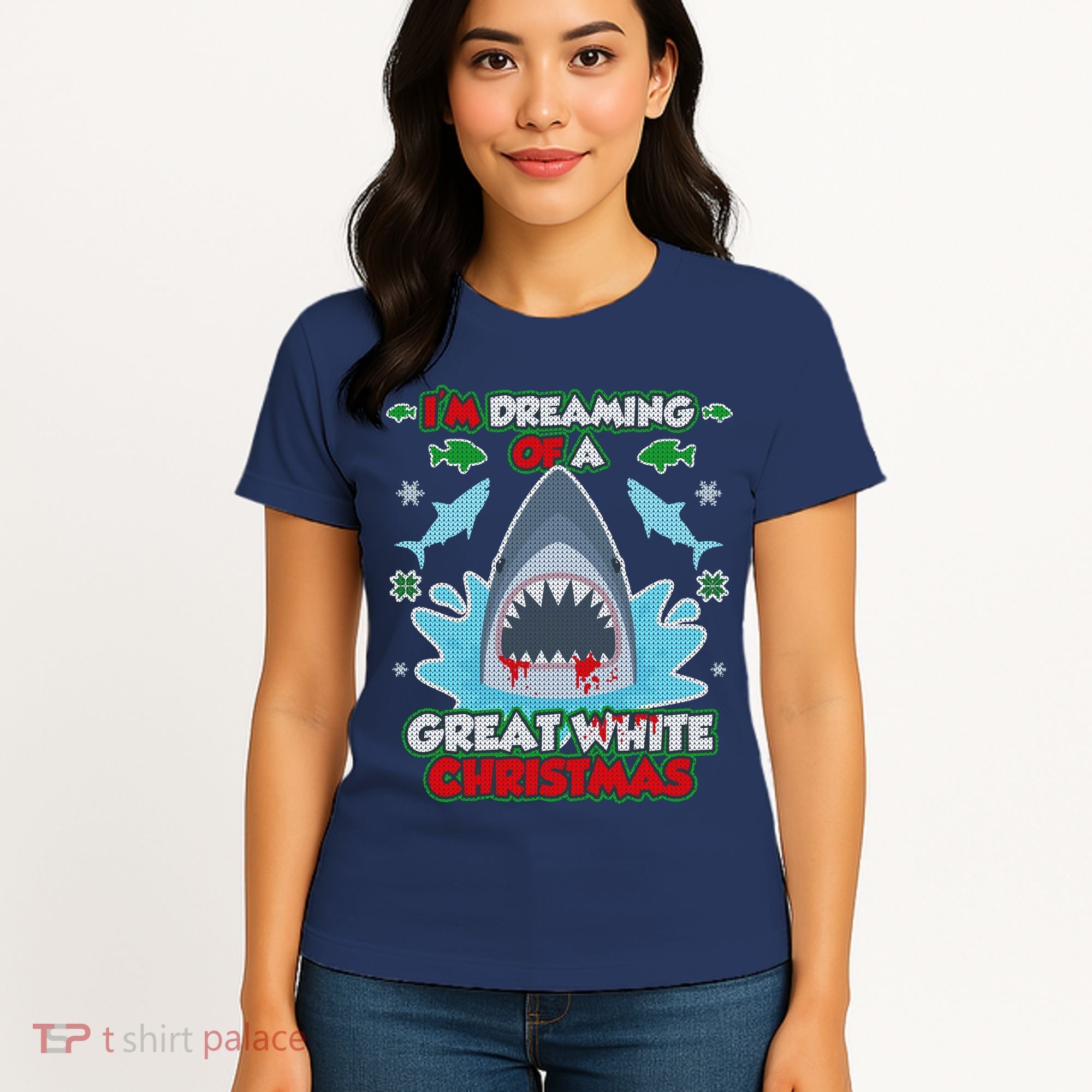 Dreaming of a Great White Shark Ugly Christmas Women's T-Shirt
