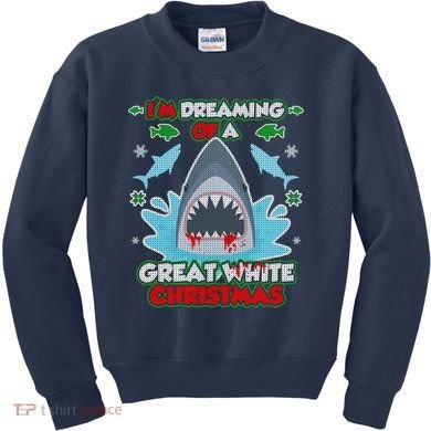 Dreaming of a Great White Shark Ugly Christmas Kids Sweatshirt
