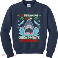 Dreaming of a Great White Shark Ugly Christmas Kids Sweatshirt thumb 0
