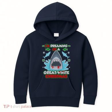 Dreaming of a Great White Shark Ugly Christmas Kids Hoodie
