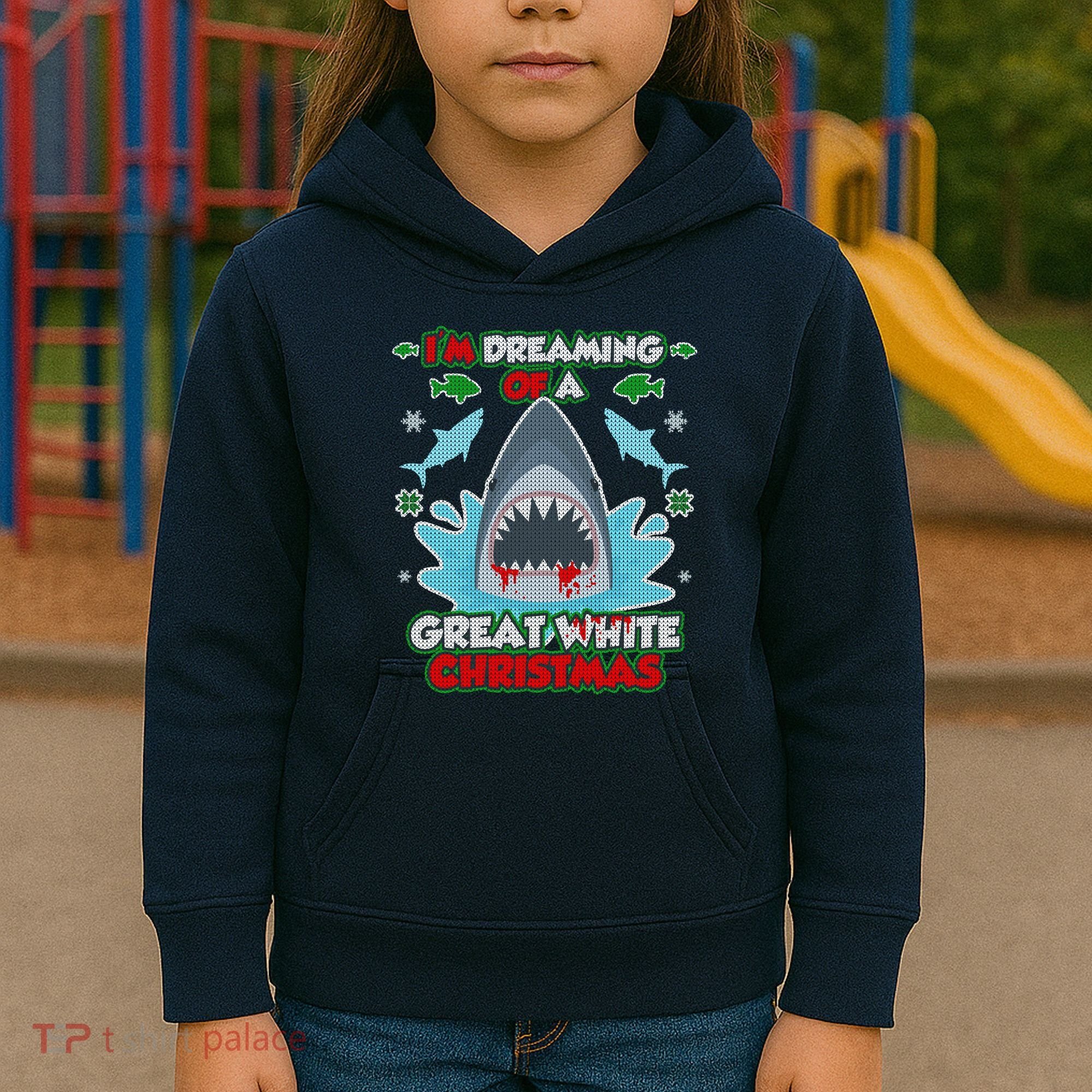 Dreaming of a Great White Shark Ugly Christmas Kids Hoodie