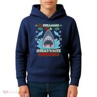 Dreaming of a Great White Shark Ugly Christmas Kids Hoodie thumb 4