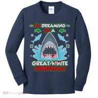 Dreaming of a Great White Shark Ugly Christmas Kids Long Sleeve Shirt thumb 0