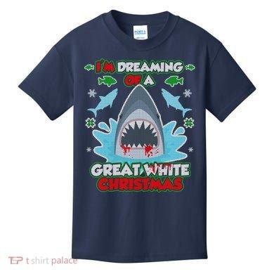 Dreaming of a Great White Shark Ugly Christmas Kids T-Shirt