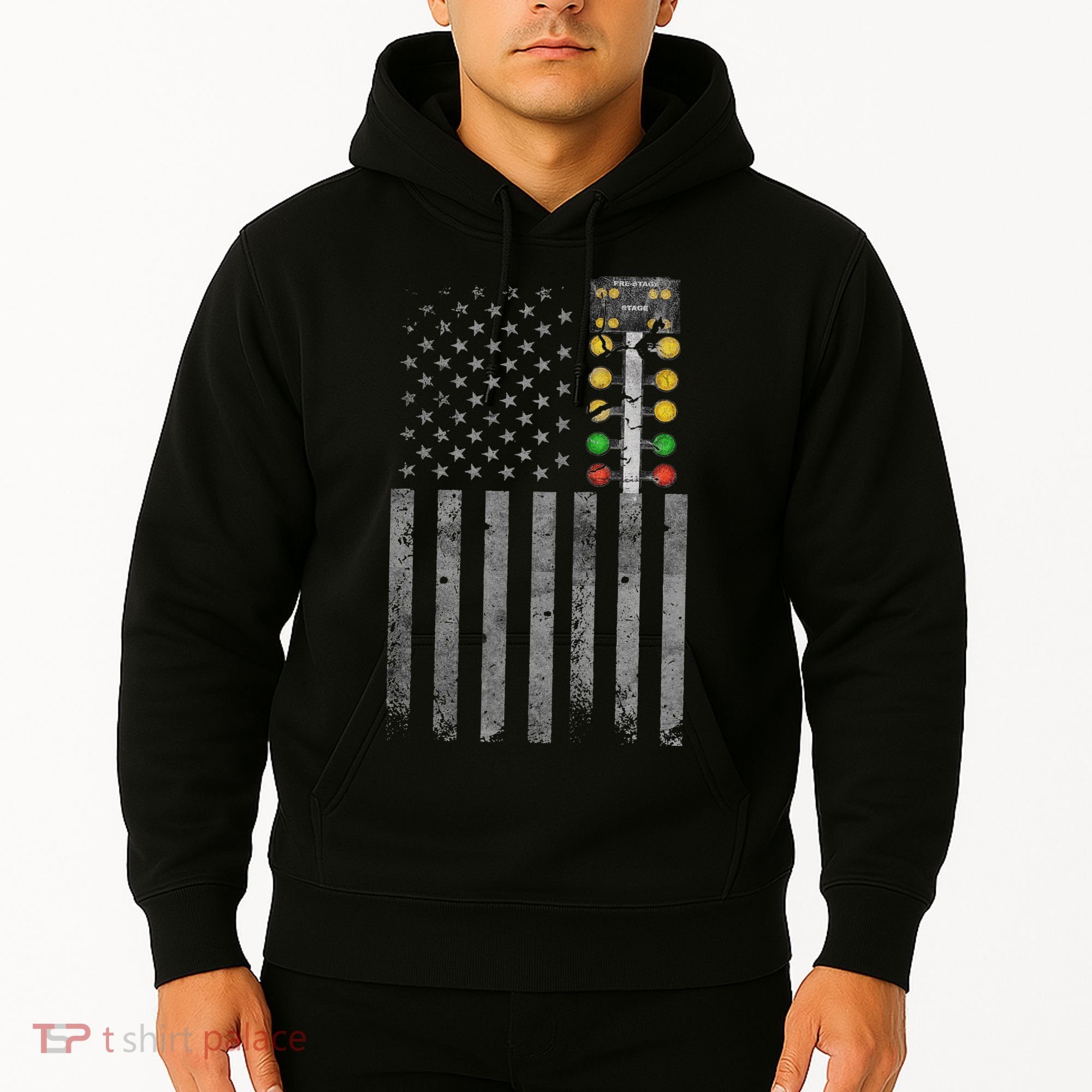 Drag Racing Flag American Drag Racer Drag Strip Tree Light Hoodie