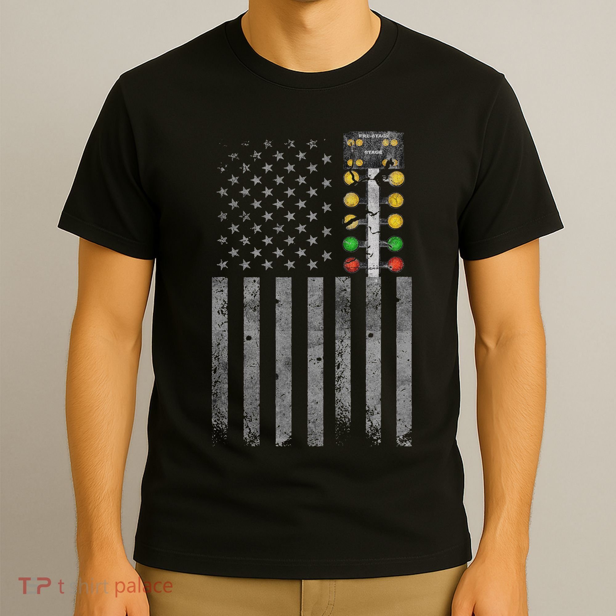 Drag Racing Flag American Drag Racer Drag Strip Tree Light T-Shirt
