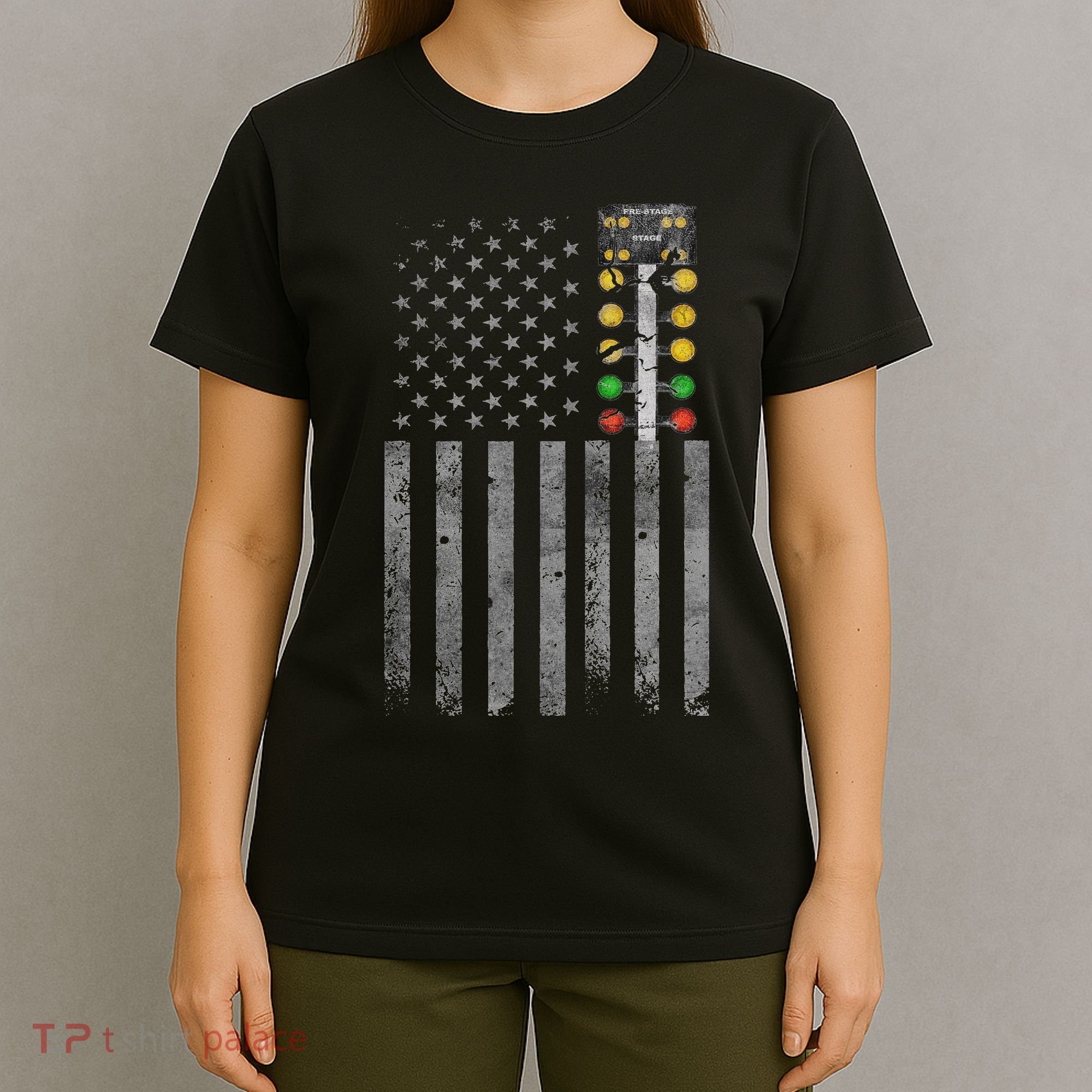 Drag Racing Flag American Drag Racer Drag Strip Tree Light T-Shirt