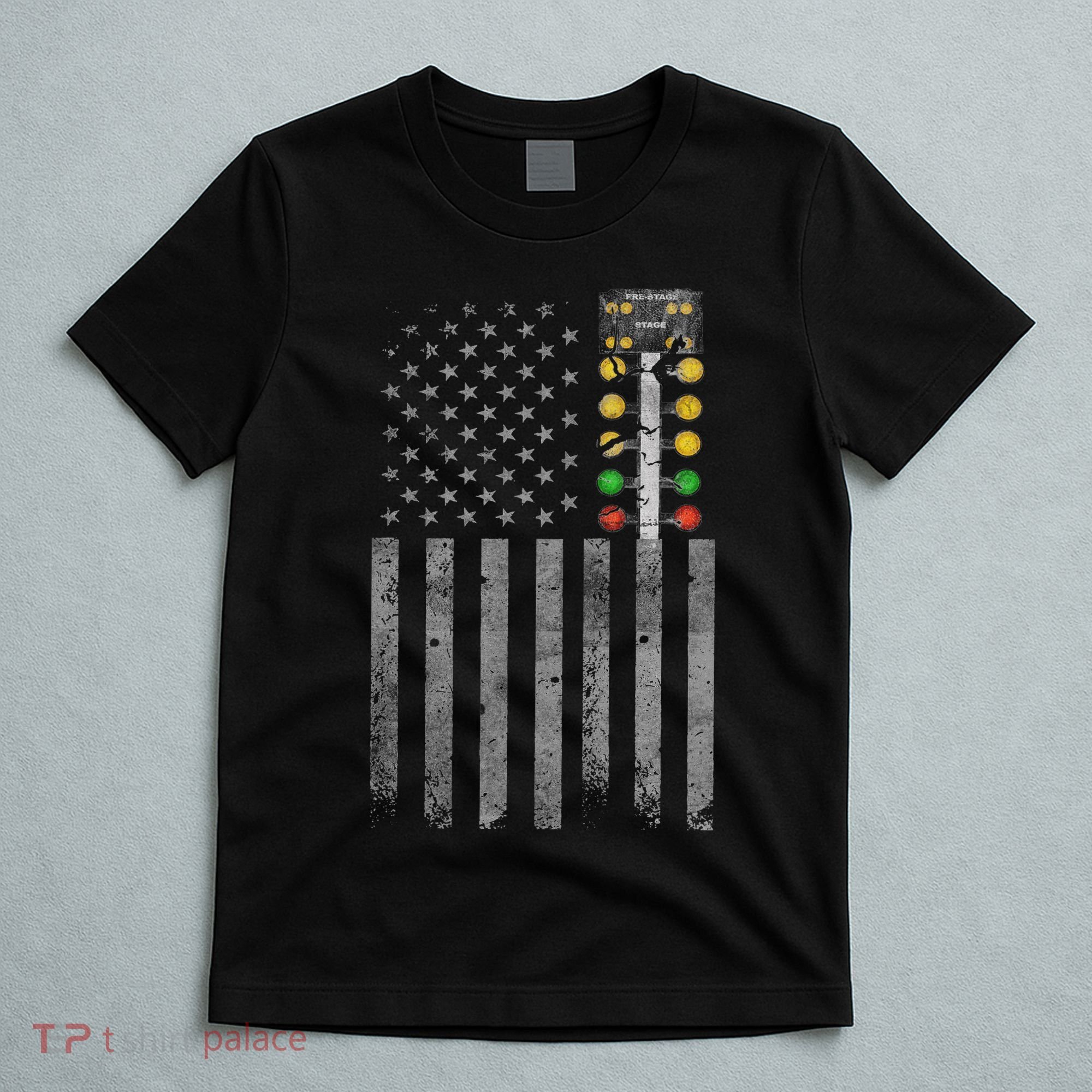Drag Racing Flag American Drag Racer Drag Strip Tree Light T-Shirt