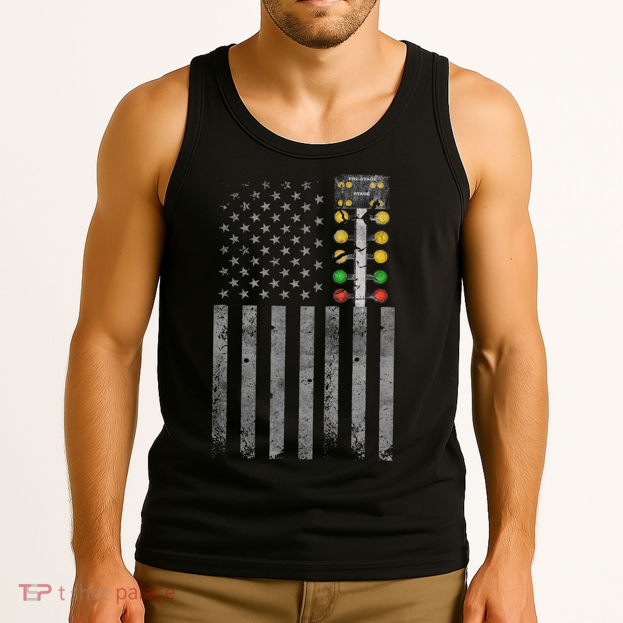 Drag Racing Flag American Drag Racer Drag Strip Tree Light Tank Top