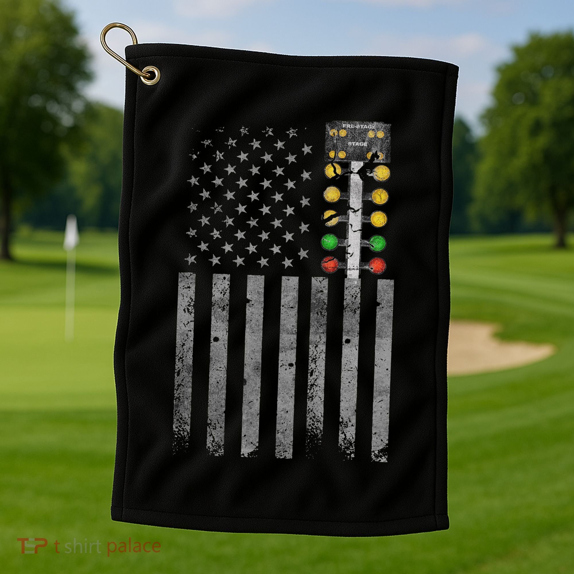 Drag Racing Flag American Drag Racer Drag Strip Tree Light Golf Towel