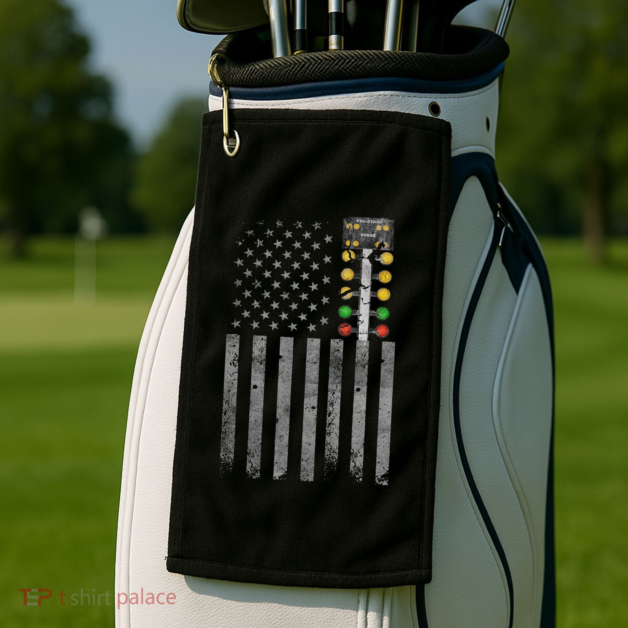 Drag Racing Flag American Drag Racer Drag Strip Tree Light Golf Towel