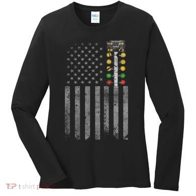 Drag Racing Flag American Drag Racer Drag Strip Tree Light Women's Long Sleeve Shirt