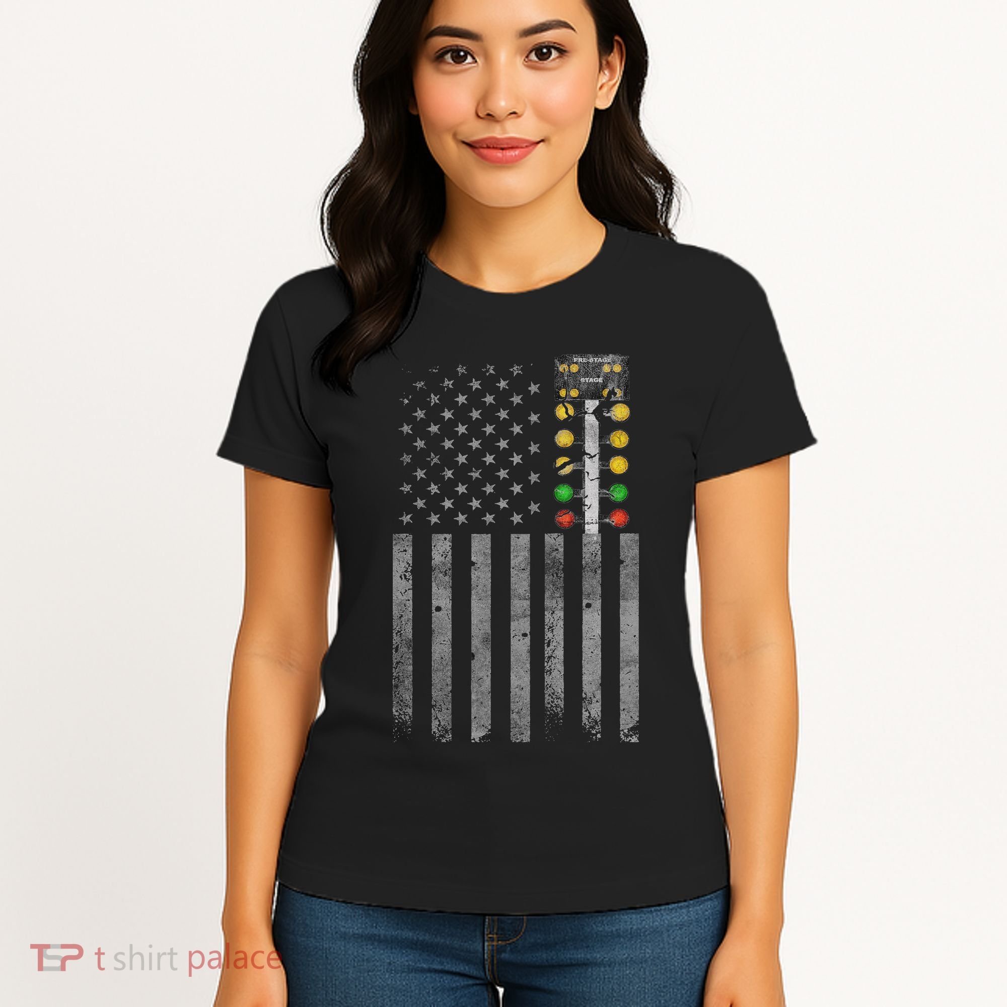 Drag Racing Flag American Drag Racer Drag Strip Tree Light Women's T-Shirt