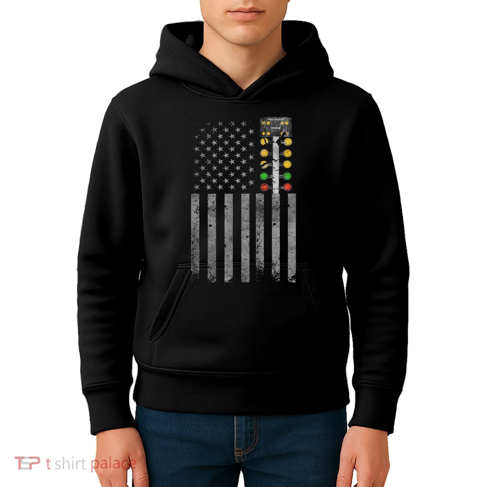 Drag Racing Flag American Drag Racer Drag Strip Tree Light Kids Hoodie