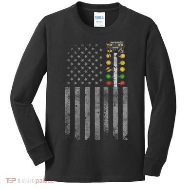 Drag Racing Flag American Drag Racer Drag Strip Tree Light Kids Long Sleeve Shirt