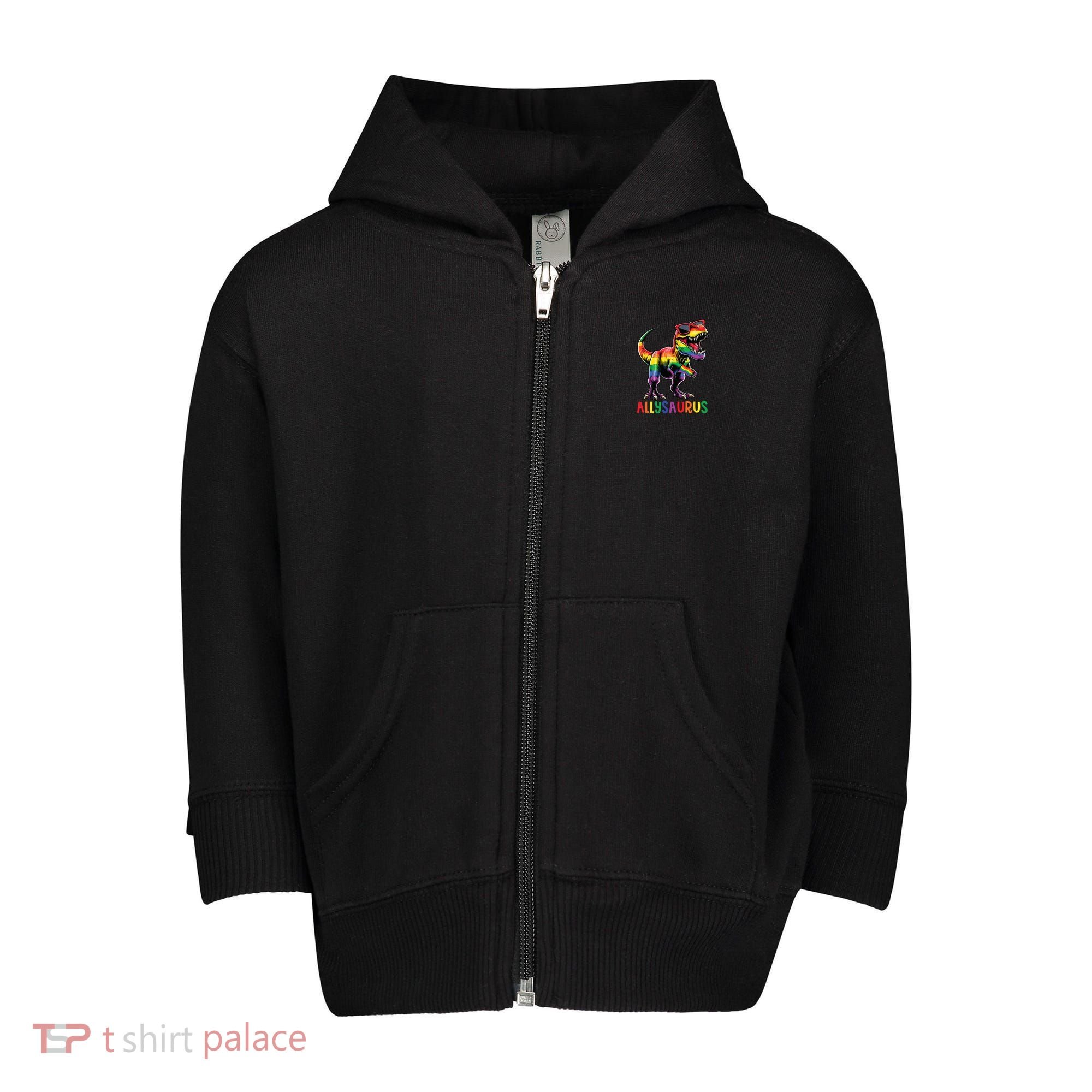 Dinosaur Rainbow Flag Ally Lgbt Allysaurus Lgbt Pride Toddler Zip Fleece Hoodie