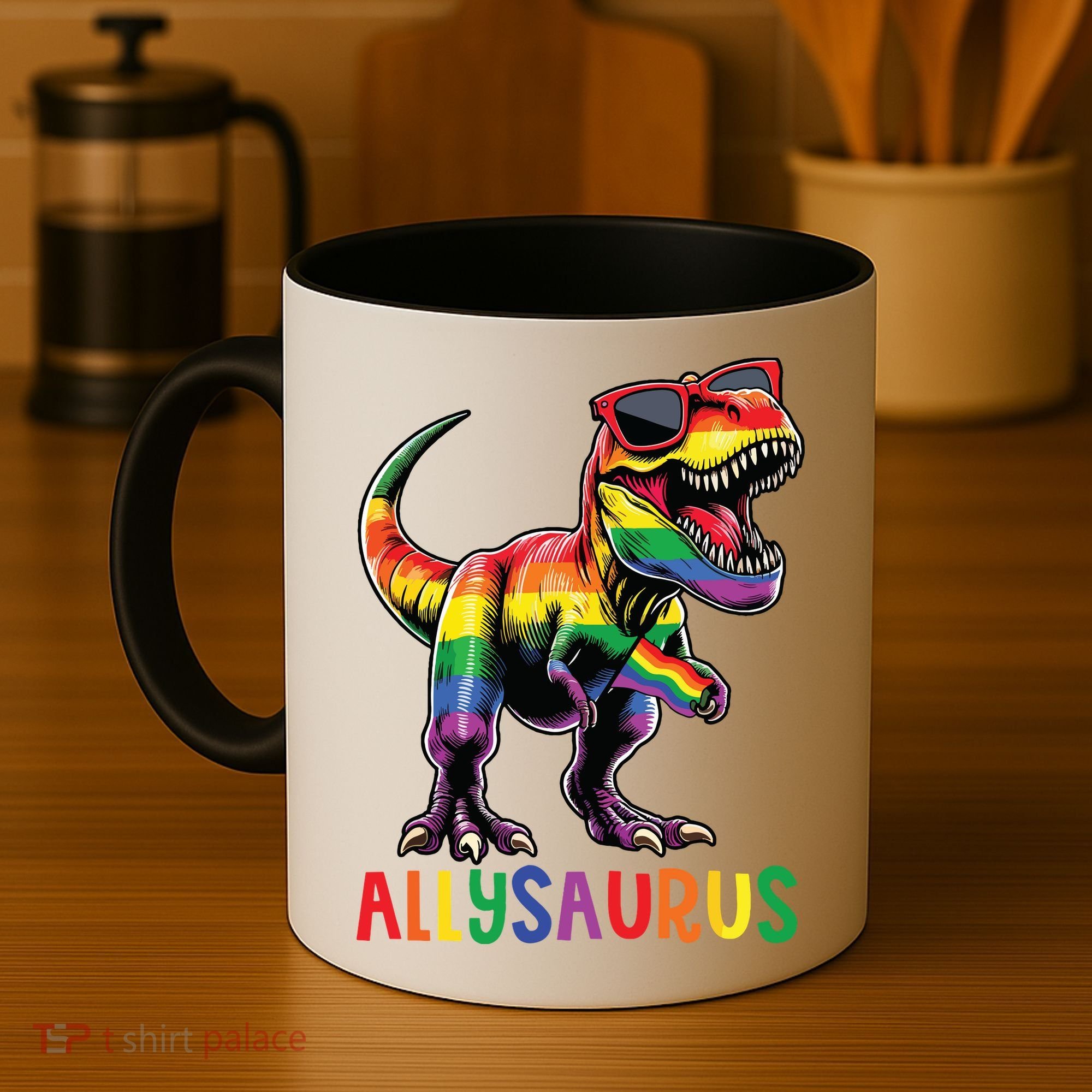 Dinosaur Rainbow Flag Ally Lgbt Allysaurus Lgbt Pride Coffee Mug