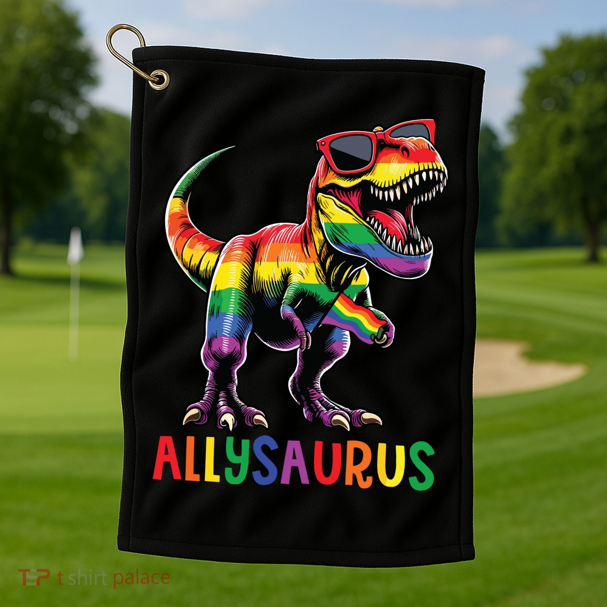 Dinosaur Rainbow Flag Ally Lgbt Allysaurus Lgbt Pride Golf Towel