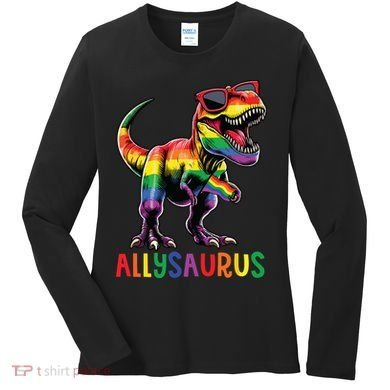Dinosaur Rainbow Flag Ally Lgbt Allysaurus Lgbt Pride Women's Long Sleeve Shirt