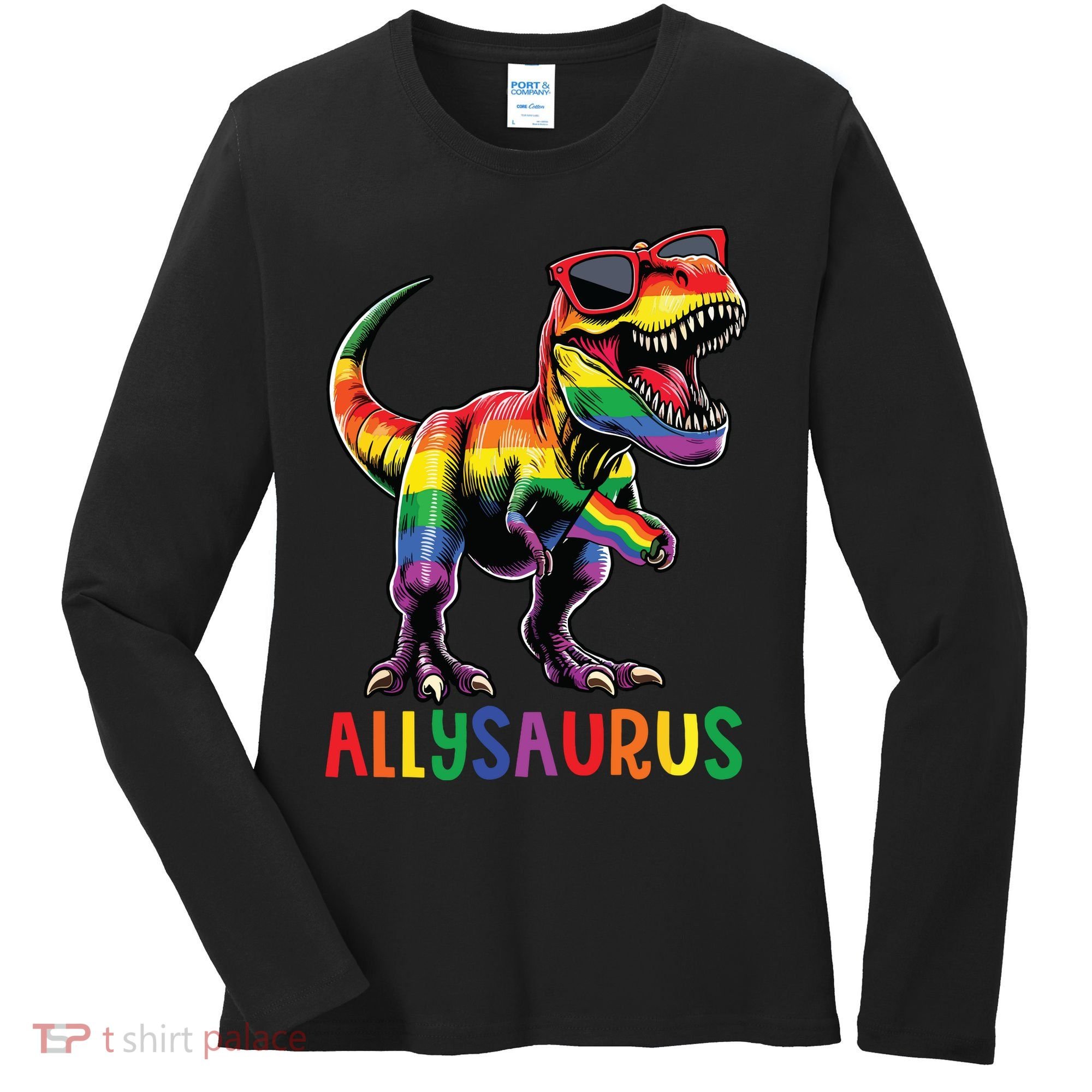 Dinosaur Rainbow Flag Ally Lgbt Allysaurus Lgbt Pride Women's Long Sleeve Shirt