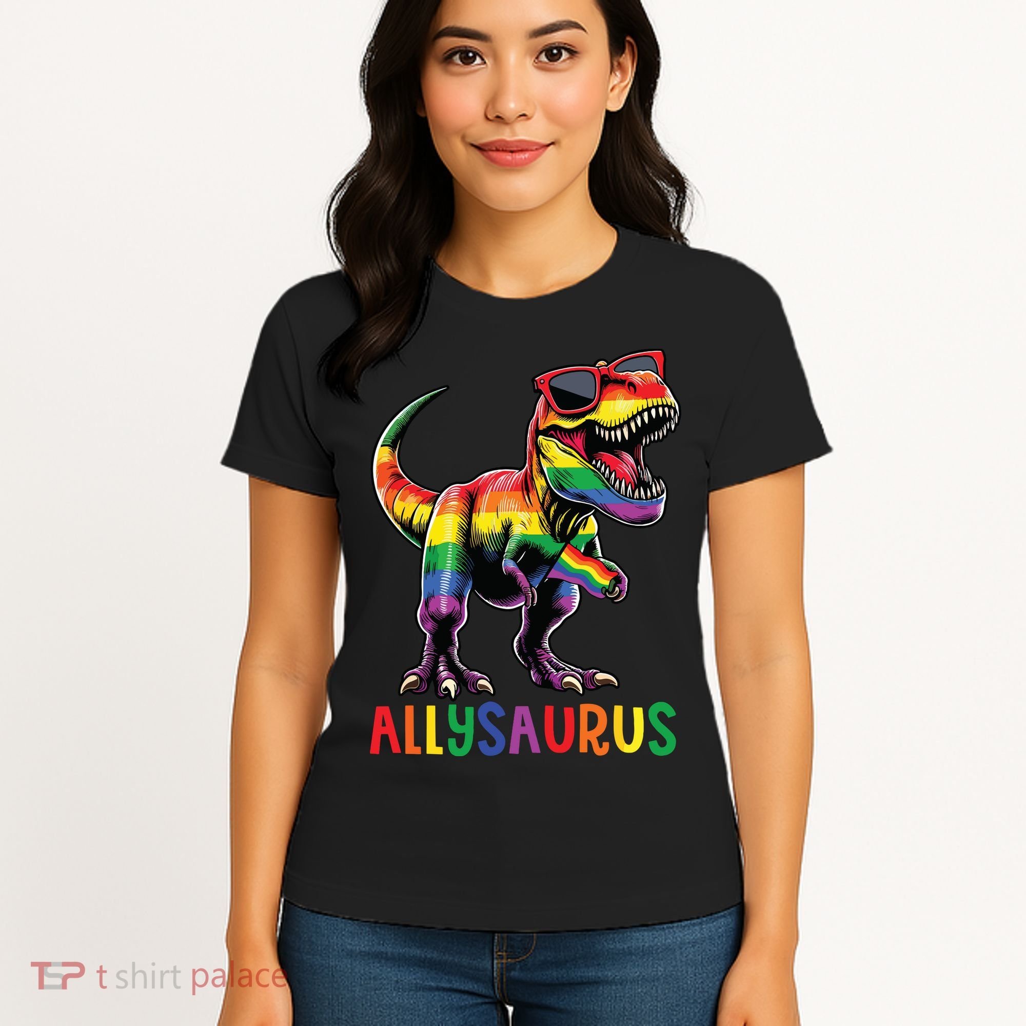 Dinosaur Rainbow Flag Ally Lgbt Allysaurus Lgbt Pride Women's T-Shirt