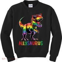 Dinosaur Rainbow Flag Ally Lgbt Allysaurus Lgbt Pride Kids Sweatshirt thumb 0