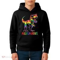 Dinosaur Rainbow Flag Ally Lgbt Allysaurus Lgbt Pride Kids Hoodie thumb 4