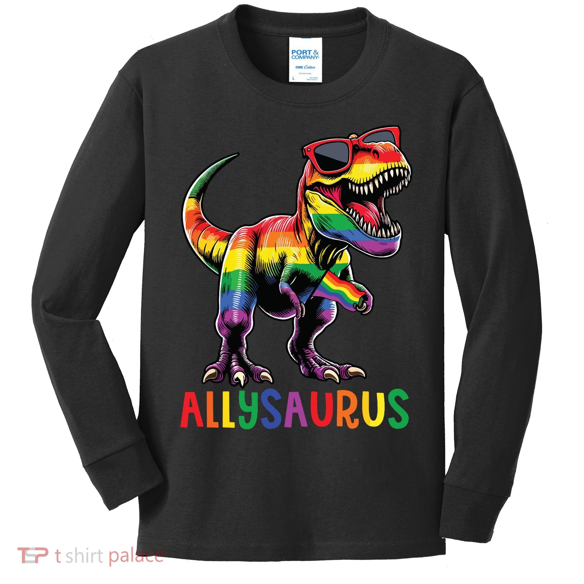 Dinosaur Rainbow Flag Ally Lgbt Allysaurus Lgbt Pride Kids Long Sleeve Shirt