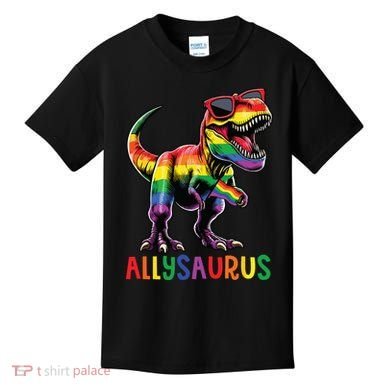 Dinosaur Rainbow Flag Ally Lgbt Allysaurus Lgbt Pride Kids T-Shirt