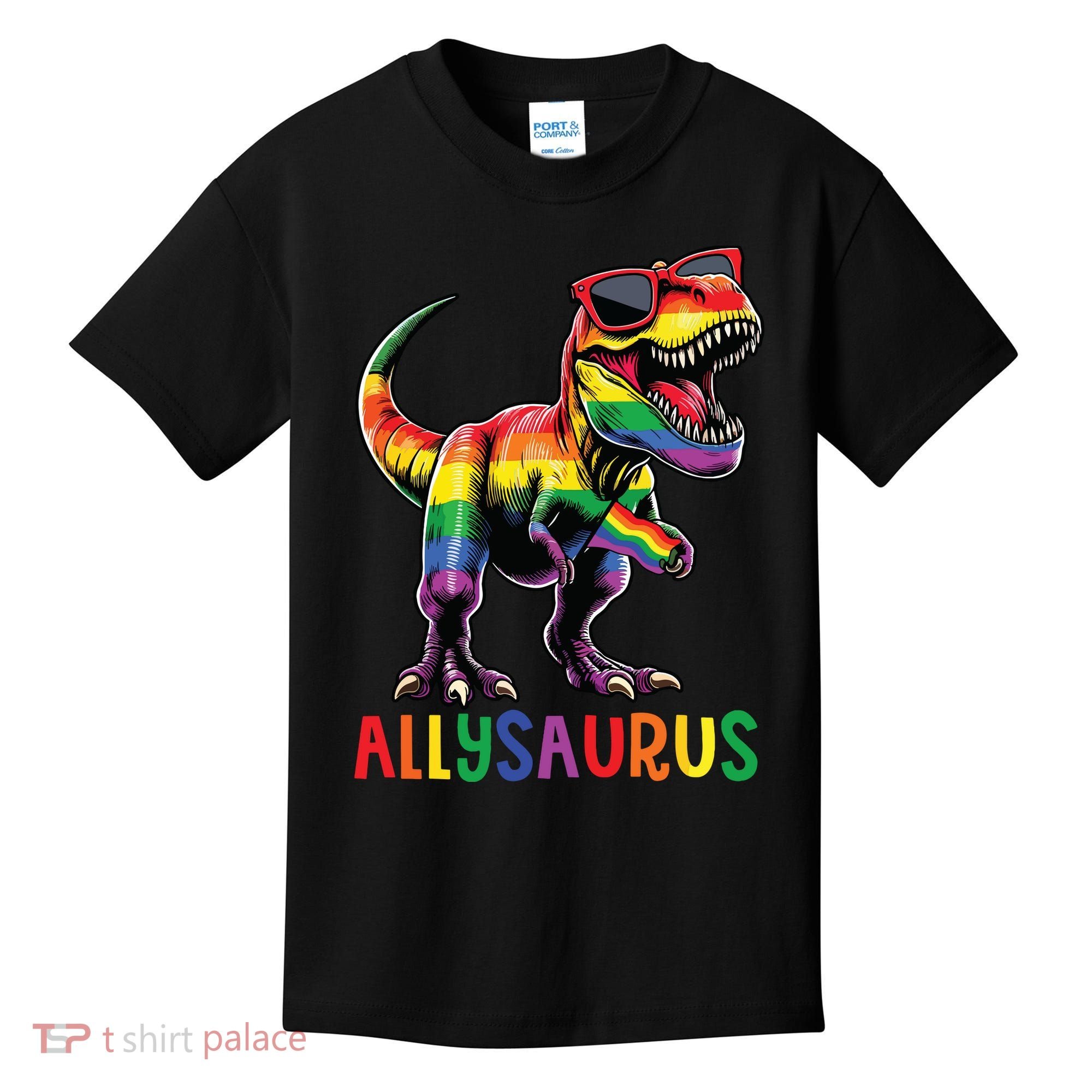 Dinosaur Rainbow Flag Ally Lgbt Allysaurus Lgbt Pride Kids T-Shirt