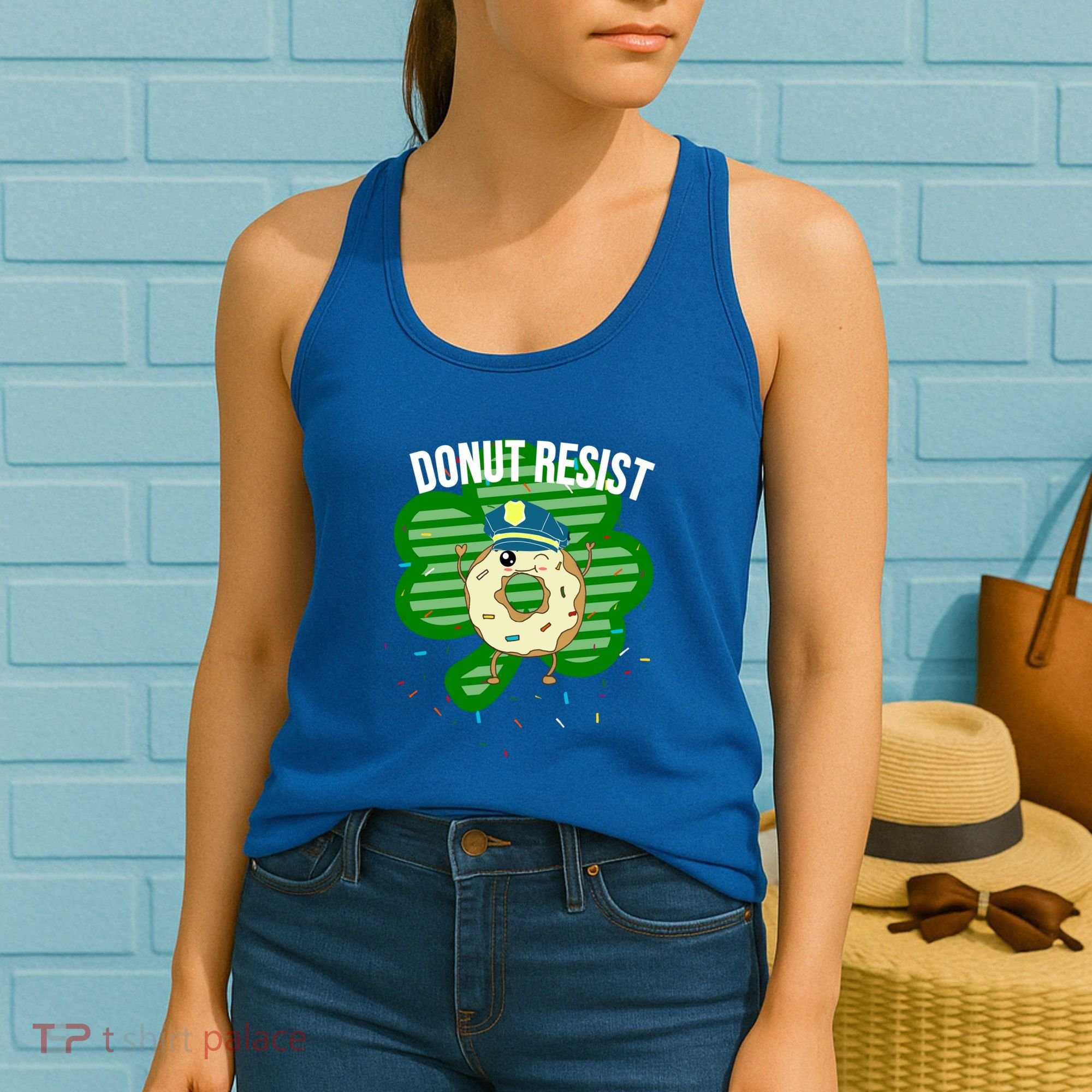 Donut Resist Funny Police Officer Irish St Patricks Day Meme Gift Women's Tank Top