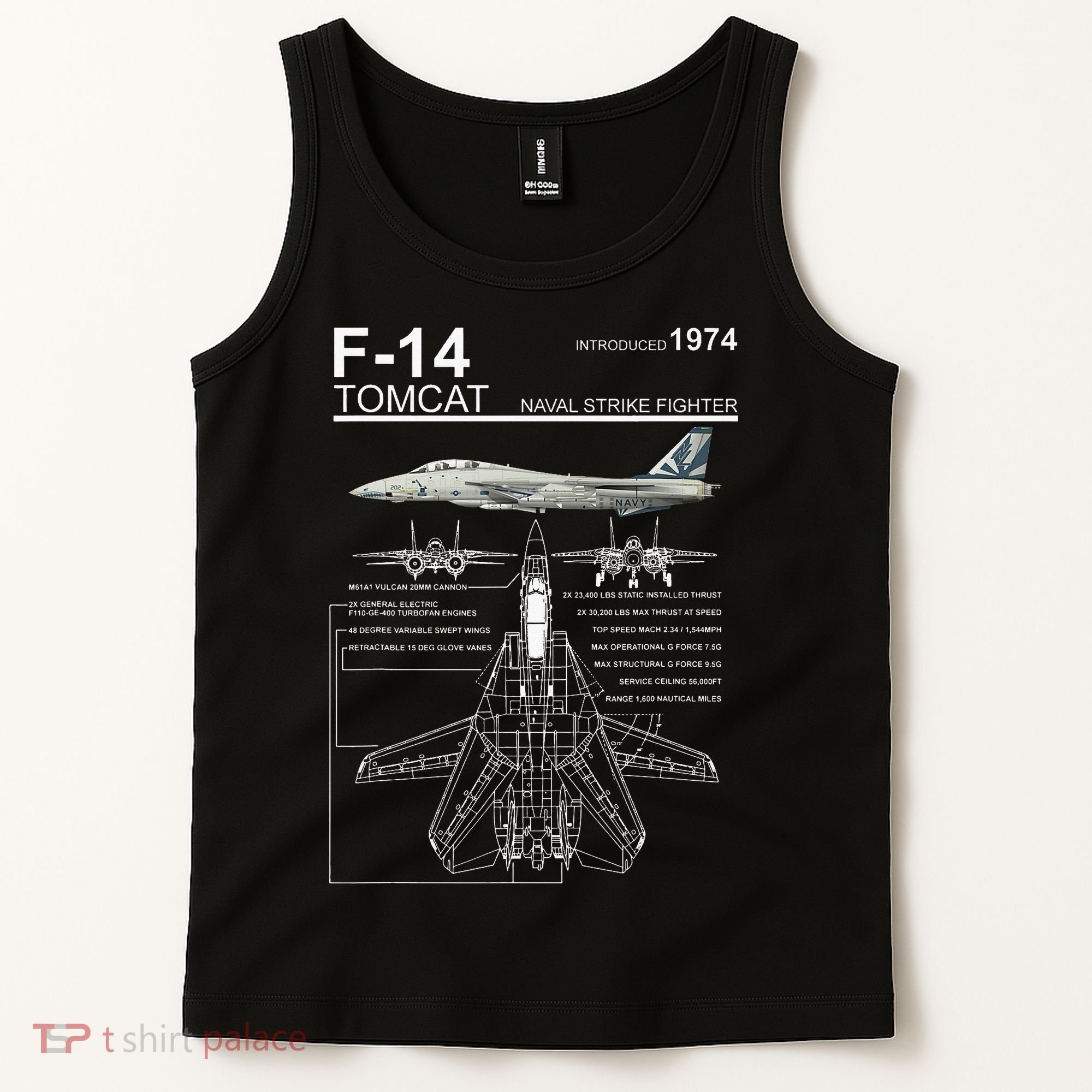 Dinosaurus Rekx F 14 Tomcat Fighter Jet Tank Top