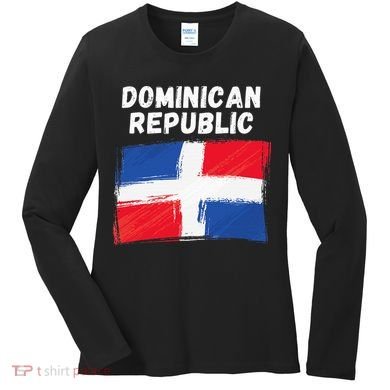 Dominican Republic Flag Retro Distressed Flag Women's Long Sleeve Shirt