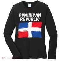 Dominican Republic Flag Retro Distressed Flag Women's Long Sleeve Shirt thumb 0