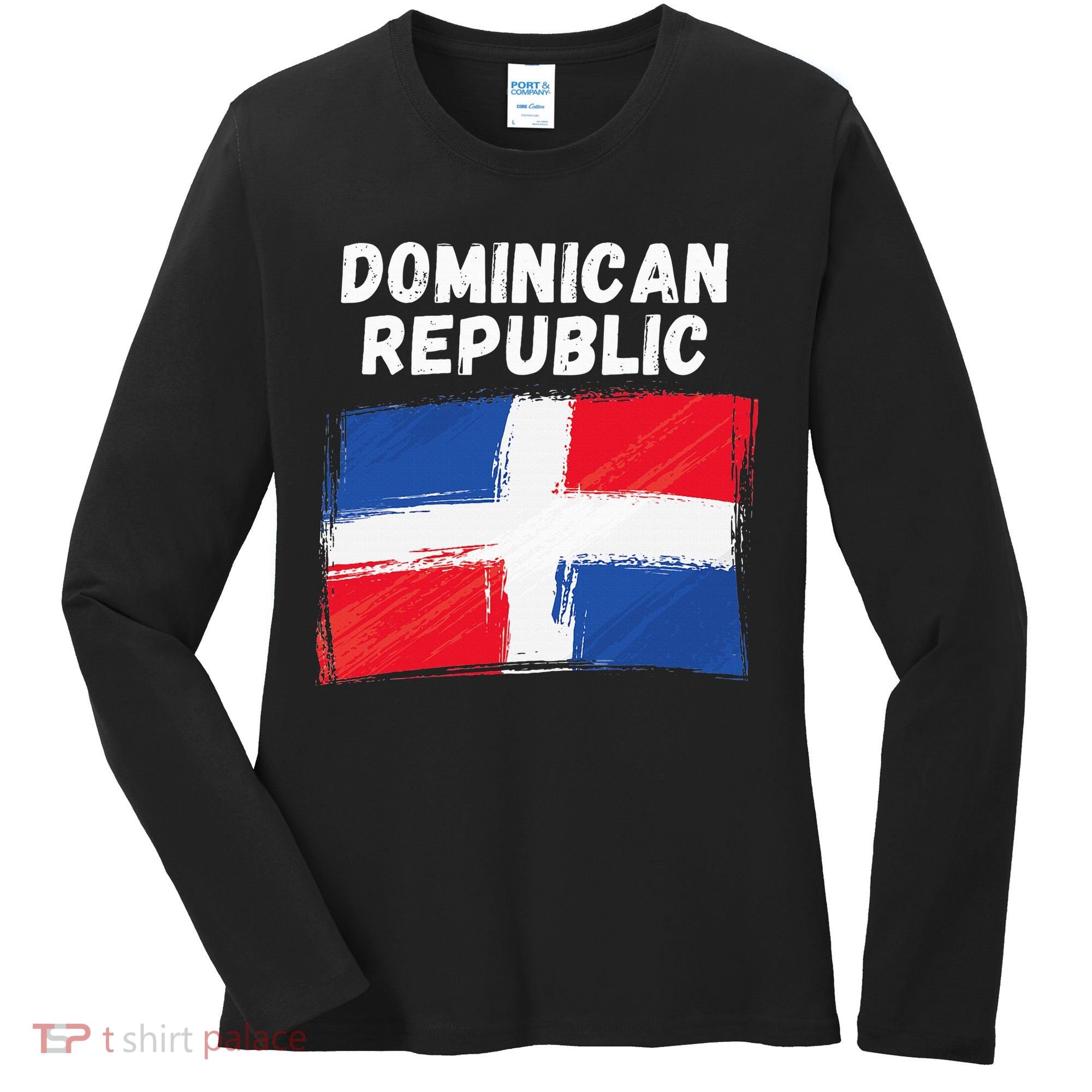 Dominican Republic Flag Retro Distressed Flag Women's Long Sleeve Shirt