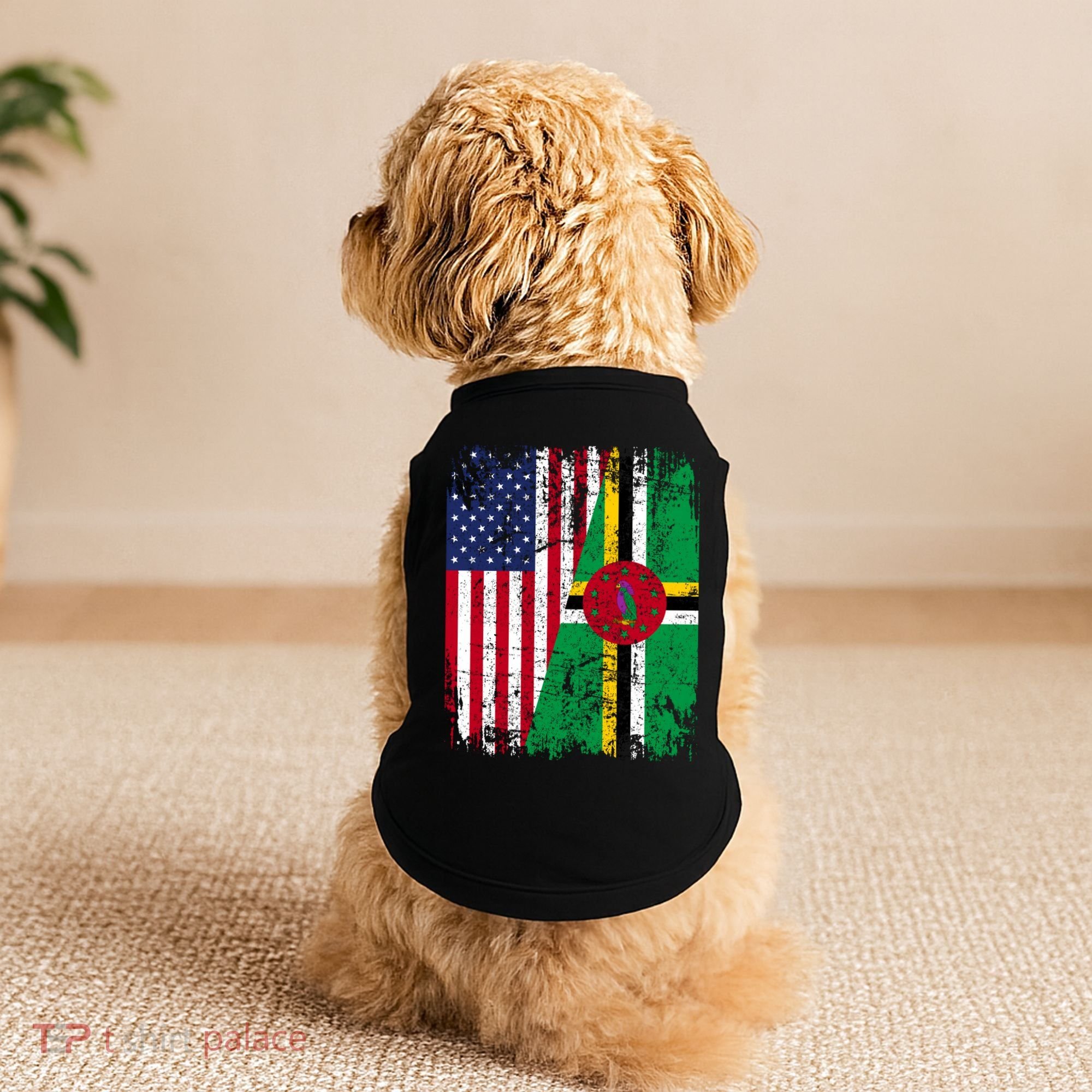 Dominican Roots Half American Flag Dominica Flag Gift Doggie Tank