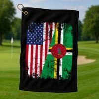 Dominican Roots Half American Flag Dominica Flag Gift Golf Towel thumb 1