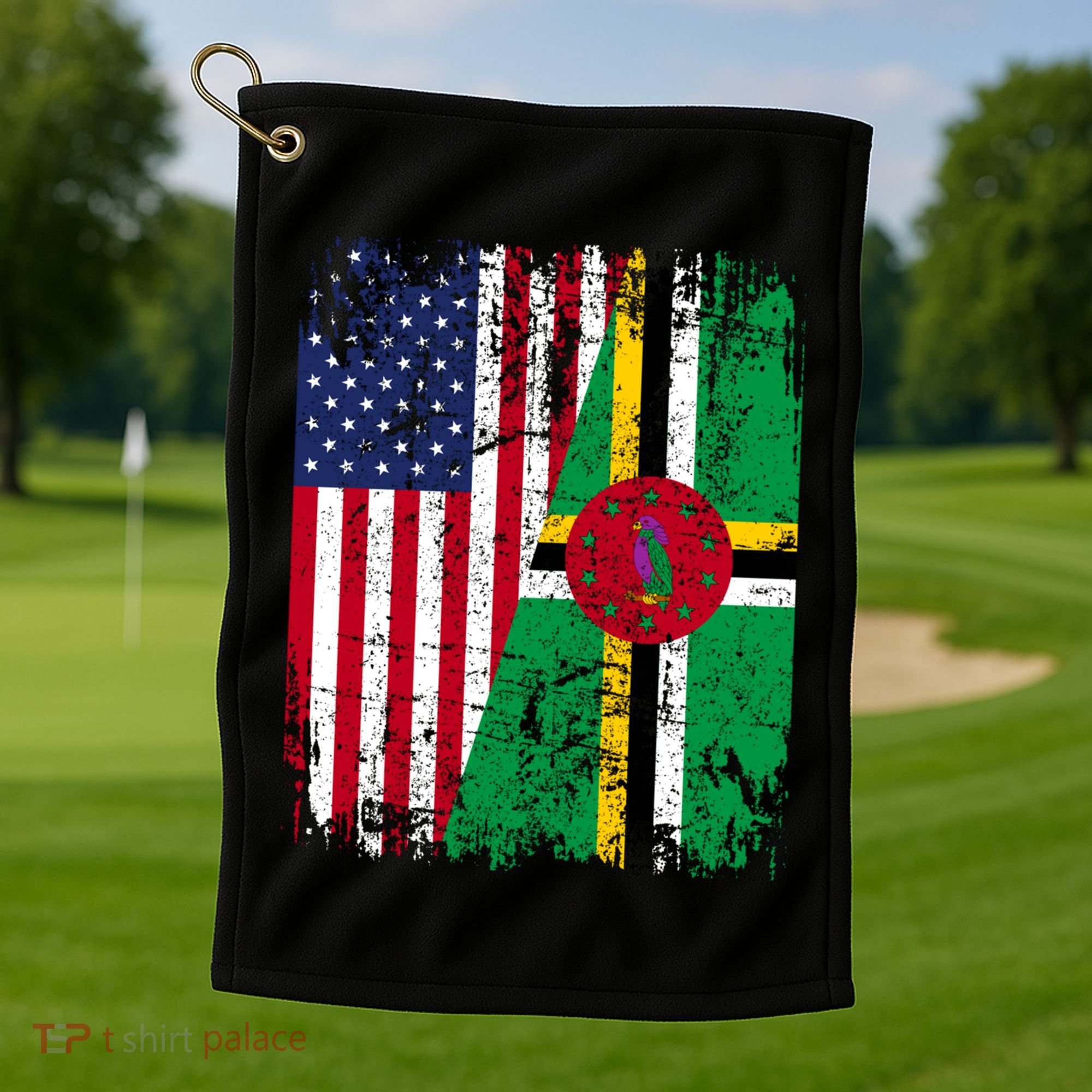Dominican Roots Half American Flag Dominica Flag Gift Golf Towel