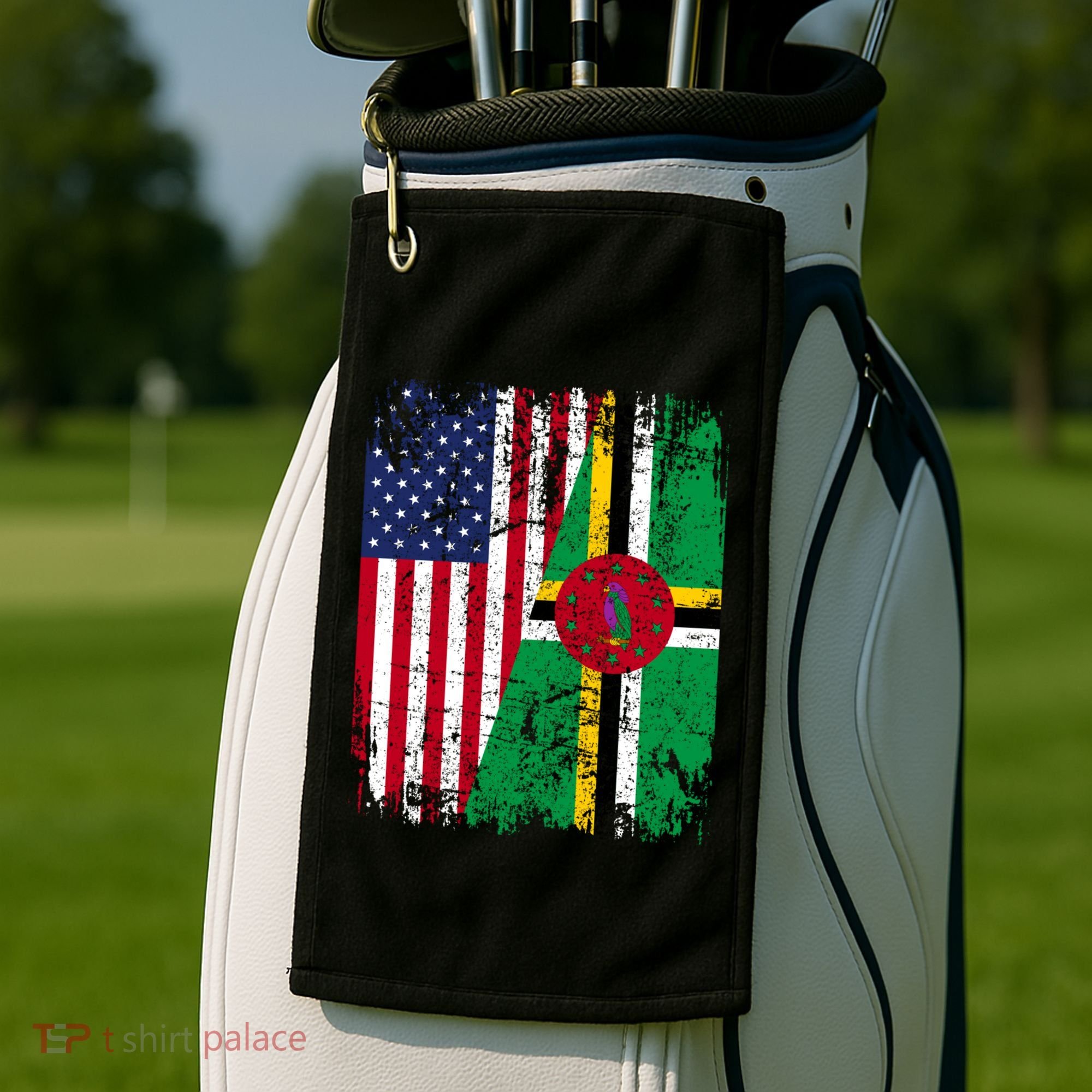 Dominican Roots Half American Flag Dominica Flag Gift Golf Towel